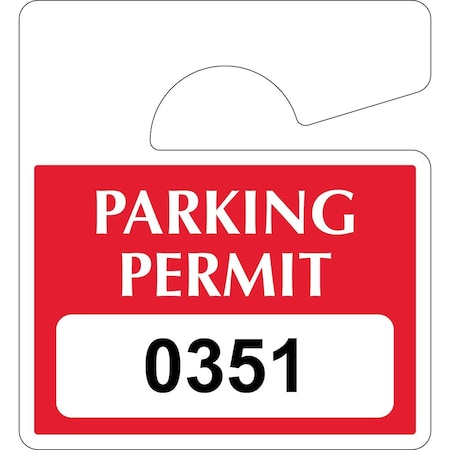 Lustre-Cal Economy Hanging Parking Permit Dark Red 3in x 2.75in  20mil Plastic Serialized 351-400, 50PK 253814201Rd0351
